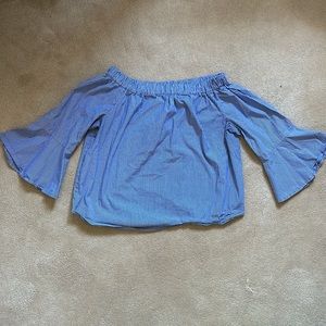 Lord & Taylor Women’s Blouse Medium Blue and White Stripe Off The Shoulder